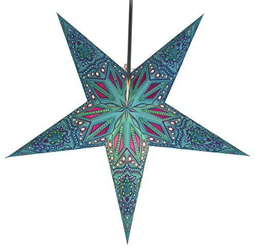 GURU SHOP Faltbarer Advents Leucht Papierstern, Weihnachtsstern 60 cm - Dadari Türkis
