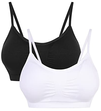 Vertvie Womens Strech Duenn Ohne Buegel Push up Yoga Sports BH Bra Top Set Fuer Fitnesstraining Polsterung 2er/3er Pack (Größe M/Etiketten L, Weiß + schwarz)