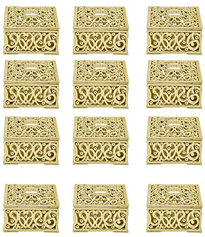 12 Pcs Boîte de Bonbons en Plastique Creux Sculpture Boîte de Rangement de Bonbons Boîte de Bonbons Conteneur pour Mariage Saint Valentin Fournitures de Fête Bonbons Cadeau Cas(Carré d'or)