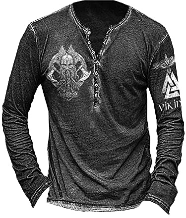 Henley Camisas vintage desgastadas para hombre, blusa con botones, manga larga, casual, camisetas de gimnasio, Sdc19, S
