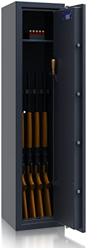 SafeHero Waffenschrank Klasse 1 EN 1143-1 Secureo Eagle 5 XL | Waffenschrank 1 für 5 Langwaffen | Langwaffenschrank Schlüsselschloss | Zugelassener Waffenschrank Langwaffen, Kurzwaffen + Munition