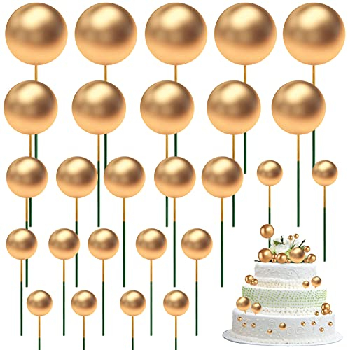 Balle Gâteau Topper,50 Pièces Cupcakes Toppers Ballons Ronds en Mousse en forme de boule dorée d’Insert DIY,pour décoration de dessert