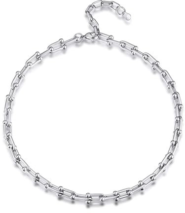 KeyStyle pappersklippkedja kraghalsband för kvinnor, 6 mm U-formad länkarmband vristlänkar, minimalistiska kedjor halsband för hiphop rappare, 16 Inches+2 Inches, Rostfritt stål, Ingen ädelsten
