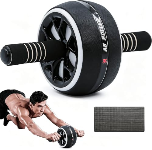 AB Wheel Roller, Exercise Abdominal Wheel Fitness for Gym & Home, Work-out Strength-Training Equipment with Knee Pad, Black