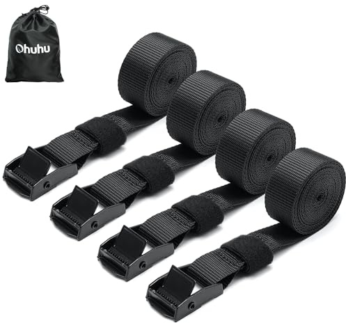 Ohuhu Tie Down Straps 4 Pack, Heavy Duty Tensioning Belts, 2.5m Adjustable Lashing Straps Cargo Straps 250kg Loading Capacity for Motorcycle, Cargo, Trucks, Trailer, Luggage, Quick Release