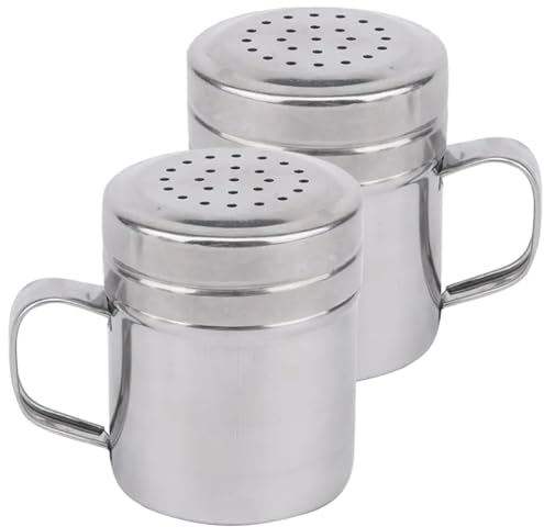 2 PCS Icing Sugar Shaker, Chocolate Shaker for Cappuccino, Sugar Shaker Dispenser, Dredger Shaker with Handle for Chocolate/Cocoa/Sugar/Salt/Flour Icing Sugar Duster Spice Bottle for Kitchen Craft