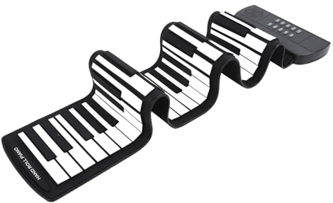 Goshyda Piano à Clavier Enroulable 61 Touches, Clavier de Piano électrique Portable, Support de Piano à Main, Sortie Sonore du Casque, 16 Tonalités, 6 Chansons de