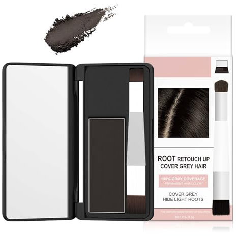 Ansatzpuder mit Spiegel & Pinsel, Langanhaltend Haaransatz Puder Ausbessern, Wasserfestes Hairline Powder als Perfekten Haar Concealer für Frauen & Männer, Dunkelbraun Unsichtbares Haarpuder, 6.5g
