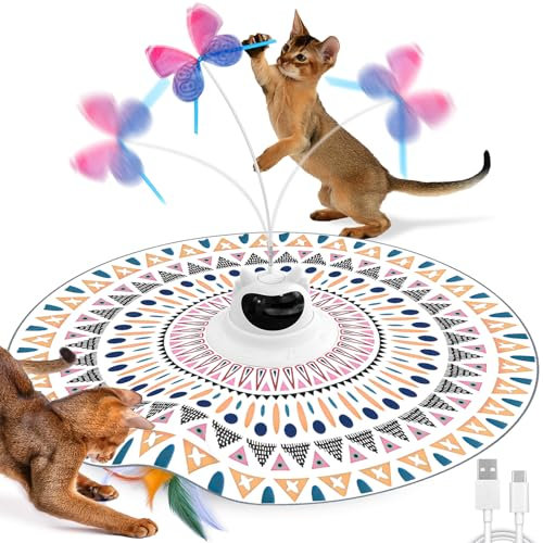 Spessn Interaktives Katzenspielzeug, 2-in-1 Versteckspiel Federn Elektrisches Katzenspielzeug, Wiederaufladbares Intelligenzspielzeug für die Bewegung Hauskatzen,Geeignet für Katzen jeden Alters