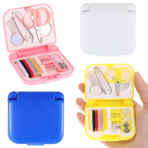 Psyqtsuary 4 Stück Mini Nähprojekt Set, Mini Reise Nähset, Mini Sewing Kit, Tragbares Reise Näh Reparaturzubehör, Tragbares DIY Nähzubehör Tragbares Nähwerkzeug Set, Kunststoff Nähkasten