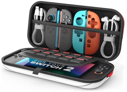MoKo Tasche für Nintendo Switch 2 (2025), Portable Switch 2 Case, Schützende Harte Tragetasche Hülle mit Speicherplatz für 10 Spiele und Konsole Zubehör, Roter Ball