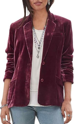 Suncadmious Blazer di Velluto a Maniche Lunghe da Donna Primavera Risvolto Manica Lunga Ufficio Business Bottone Cappotto Sottile Lavoro Ufficio Bottone con Cappotto Tasca (Borgogna,L)