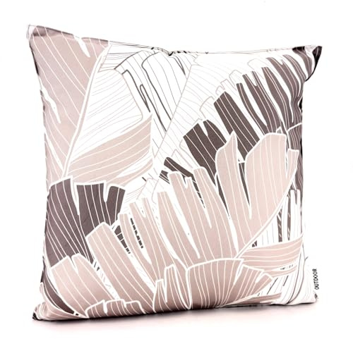 heimtexland ® Outdoor Deko Kissen 45x45 mit Füllung Garten Lounge Dekokissen wasserabweisend wetterfest Outdoorkissen Gartenkissen Bedruckt Typ906 Blatt - Beige