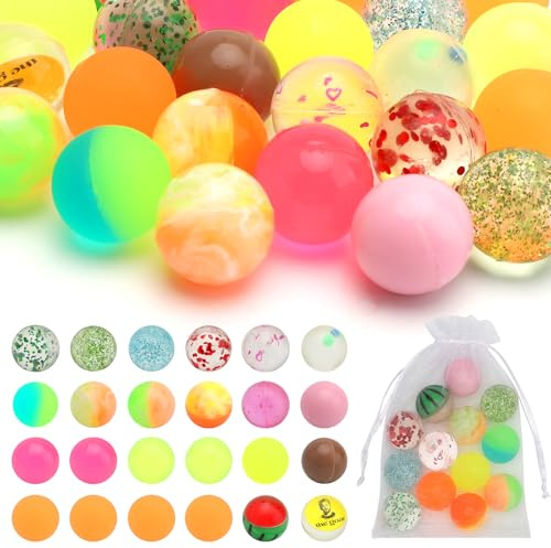 ZMDMAH 24 Balles Rebondissantes Enfant, 25 mm Remplissage de Sac de Fête pour Enfants Caoutchouc Rebondissantes Balles, Bouncy Balls Utilisé pour Les Cadeaux d'anniversaire des Enfants et Les