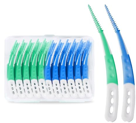 SAIIURV 84 Pièces Bleu Vert Brossettes Interdentaires, Soft Silicone Forme Incurvée Brosse à Dents Dentaire Portable Bâton de Fil Dentaire Outil Intervalles de Nettoyage de Dents (2 Couleurs)