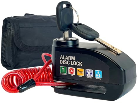 Blocca Disco per Moto con Allarme Sonoro 110dB, Lucchetto Antifurto Scooter e Moto Bloccadisco moto allarme con Accessori, 2 Chiavi di Sicurezza, Cavo Reminder Promemoria 1.5m e Borsa per Trasporto