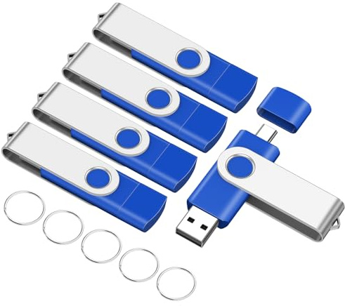 EASTBULL 8GB USB2.0 & Type-C Flash Drives 5-Pack, 2-in-1 Dual Flash Drive Bulk USB-A + USB-C Thumb Drives Pack OTG Memory Sticks Compatible with Smartphones, Computers, Tablets, Mac (Blue, USB 2.0)
