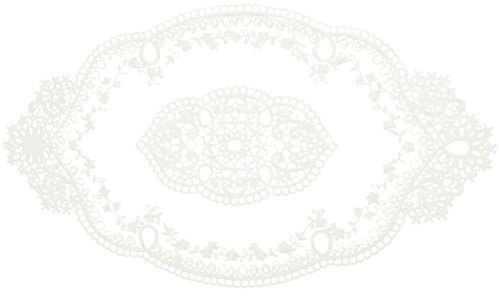 CABODYALS 2 Mantel Individual de Encaje Ovalado Color Beige Liso, Estilo Retro Francés, de Ganchillo, de Poliéster con Bordado Floral, para Decoración de Cocina, Comedor, Boda, Fiesta, Taza, Jarrón.