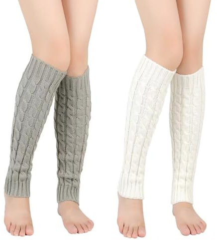YUPZAR 2 pares de calentadores de piernas para mujer, calentadores de piernas para mujer, calentadores de piernas para niños, cálidos, cómodos y cálidos, para ballet, danza, deportes, blanco, gris,