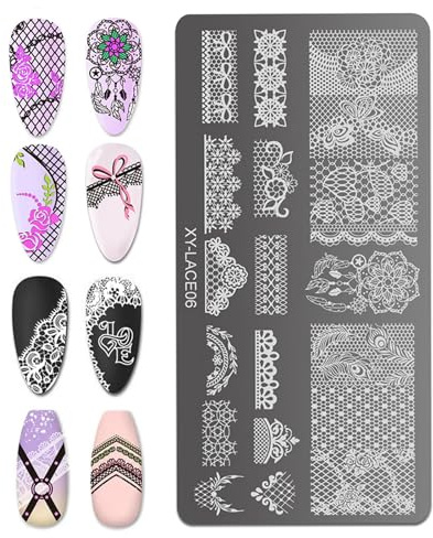 Lot de 6 plaques d'estampage pour ongles professionnels en dentelle et feuilles - Accessoires de manucure