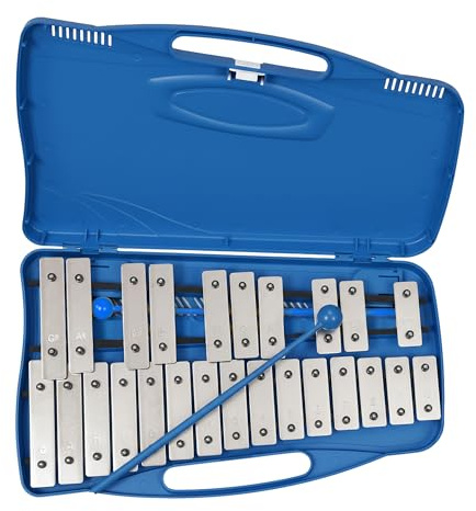 Relaxdays Glockenspiel, chromatisch, 25 Klangplatten G5–G7, 2 Schlägel, Xylophon im Koffer, HBT: 4 x 38 x 23 cm, blau