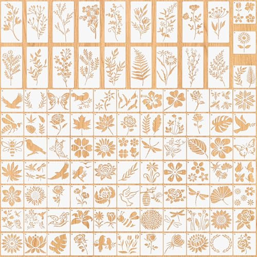 98 Stück Schablonen Set, Malschablonen Kinder mit Blumen, Blatt und Tiermotiven, Schablonen Textilgestaltung, Wiederverwendbar Schablonen Malen für Geschenkkarten, DIY, Kleidung, Fotoalben, Sammelalbe