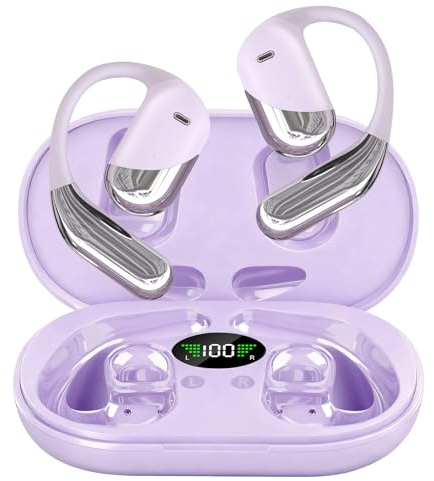 Aurotlu Open Ear Headphones,Over Ear Buds Clip Wireless Earbuds Bone Conduction Built-in Mic Earhook,Bluetooth 5.4 LED Display,60H Playtime Touch Control Design for Cycling,Running,Office,Ear Hooks