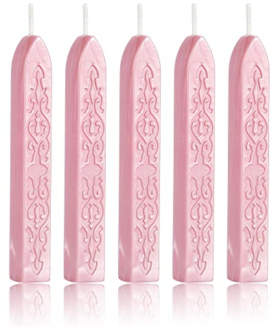 Yoption 5Pcs Pink Sealing Wax Sticks with Wicks for Wax Seal Stamp