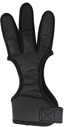 LIOOBO 3 Finger Handschuhe Bogenschießen Handschuhe Leder Handschuhe Fingerschutz (Größe L Schwarz)