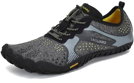 SAGUARO Barfotaskor herrar damer, sommar, ventilerande, träningsskor, halkfria trekking, terränglöparskor, Slip On, Svart klassisk, 44 EU