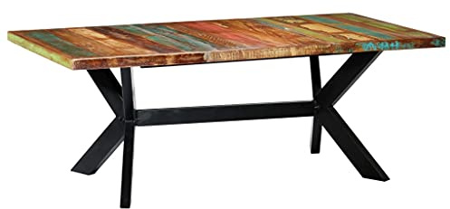vidaXL Tavolo da Pranzo Robusto Stabile Stile Industriale Arredo Cucina Sala 200x100x75 cm in Legno Massello di Recupero Gambe in Acciaio