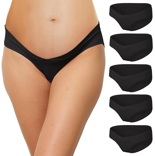 INNERSY Mutande Premaman Cotone Nero Slip Gravidanza Vita Bassa Prenatal e Post Parto Pacco da 5 (M, Nero Base)