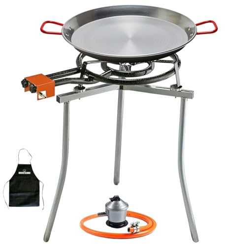 Bricolemar Paellero a Gas 60 cm + Kit Completo (Paellera 70 cm + Soporte Universal + Regulador + Manguera + Delantal)