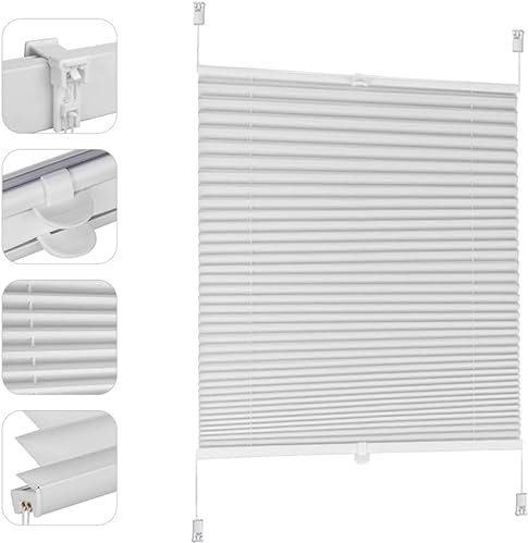 Sekey Plissee ohne Bohren Verdunkelung, Fenster Plissee Klemmfix Jalousie 45 cm breit, Verspannt Blickdicht Sonnenschutz Fensterollo,55x120cm, Weiß