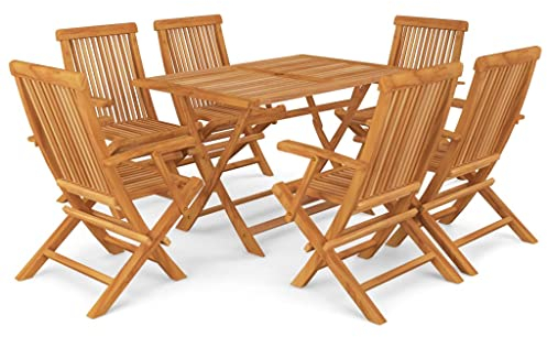 vidaXL Teak Massiv Gartenmöbel Set 7-TLG. Klappbar Gartengarnitur Sitzgruppe Gartenset Sitzgarnitur Gartentisch Gartenstuhl Tisch Stühle