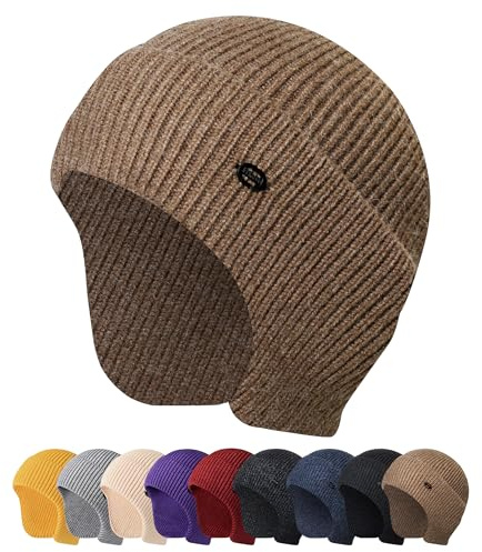 HiRui Knit Beanie Winter Hats Ear Covers for Men Women Kids-Warm Daily Headwear (Khaki)