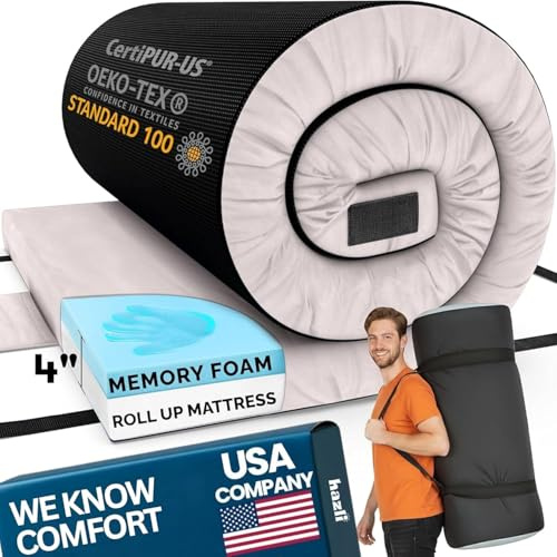 Hazli Matrix AirCell 4 Inch Memory Foam Camping Mattress Pad - Roll Up Mattress for Adults - Portable Cot Sleeping Pad for Camping - Floor Mat or Bed Roll - Twin XL 80’’ X 40’’ X 4’’- Grey