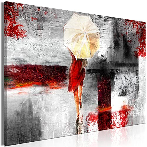 murando - Wandbilder XXL Frau mit Regenschirm 120x80 cm Leinwandbild 1 tlg Kunstdruck modern Wanbilder XXL Wanddekoration Design Wand Bild Abstrakt Textur grau rot n-A-10001-b-a