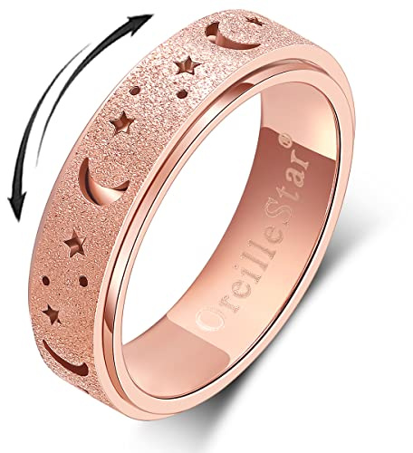 Anxiety Ring for Women Spinner Ring Fidget Ring Fidget Toys Adults Stainless Steel Spinner Rings for Anxiety Fidget Rings for Women Anxiety Fidget Ring Rose Gold Size 8