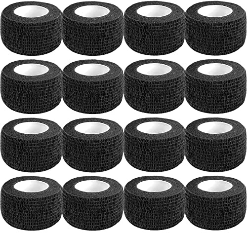 Self Adhesive Bandage Wrap,1 Inch 5 Yards 16 Pack Black Elastic Flexible Cohesive Bandages, Vet Wrap Tattoo Sports Tape Bulk for First Aid Supplies (Black)
