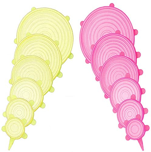 12 pcs Silicone Stretch lids set, 6 Sizes, Reusable Food Storage Covers ,Silicone Bowl Covers,Flexible to Fit All Shape of Containers,Food Cover to Keep Food Fresh (pink,yellow)