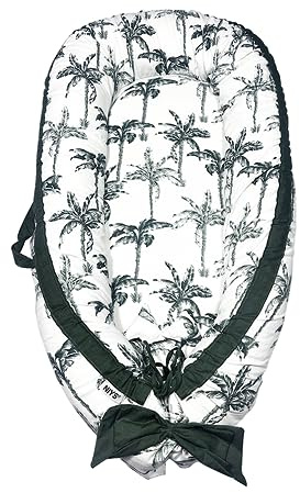 NIYS Adjustable Baby Lounger -Breathable Co Sleeping Bed-Infant Bassinet for Bed & Baby Nests-Portable, Soft, Durable and Machine Washable - Perfect Shower Gift (Green Palmtree)