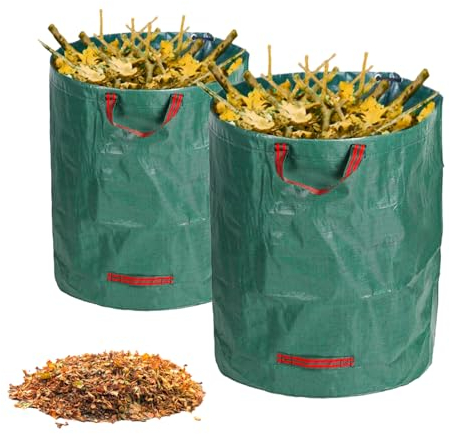 Pecewlos 2x Gartenabfallsack 500L (132 Gallon), Gartensack Laubsack Groß Gartenarbeit Müllsack mit Griffe Stützrahmen, Wasserdicht Abfallsack Garten Faltbare Wiederverwendbare, zum Unkraut Blatt Müll