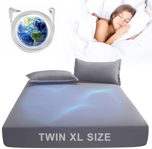 Grounding Sheets for Earthing Twin XL Size, Fitted Earthing Sheets Grounding Fitted Sheet for Improving Sleep, Better Working and Help with Anxiety, Organic Cotton & Silver Fiber, Grey