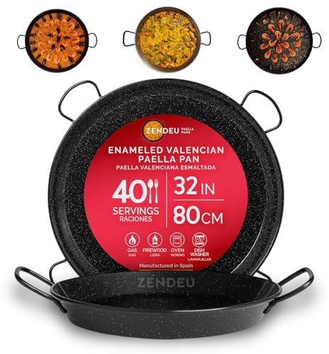 ZENDEU Paella Pan from Spain – Authentic Enameled Carbon Steel Paella Pan, Large 32 inch (80 cm) | Spanish Traditional Paellera – Durable Enameled Paella Pans for 40 Servings