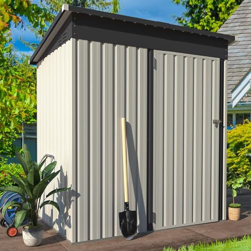 YODOLLA 5x3ft Metal Garden Shed, Lockable Door Outdoor Storage Shed, Waterproof Small Storage Box for Backyard Garden - White