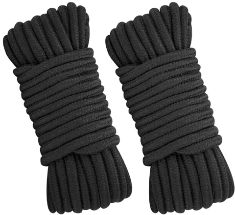 KINGLAKE Soft Cotton Rope 8MM Thick Black Cotton Rope 2 Pack 33 Ft/10M Cotton Cord for Wall Hanging, Plant Hanging, Hanging Clothes, Crafts and Home Decoration