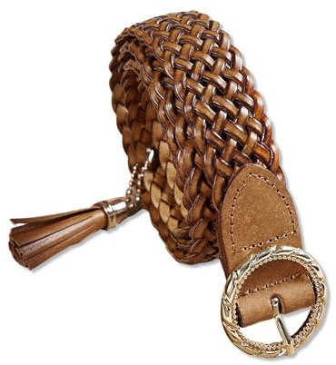 LumiSyne Dam flätat bälte vintage brunt läderbälte med tofsar hänge strass dekoration guld runt spänne fritt justerbart midjebälte vävt bälte för klänning jeans byxor kappa