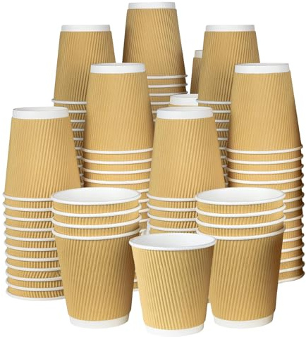 ECONX 50 X 8oz Disposable Coffee Cups - Brown 3-PLY Takeaway Paper Cups for Hot & Cold Drinks - Kraft Ripple Triple Walled Disposable Paper Cups Leak-Proof Durable for Tea, Coffee & Hot Beverages