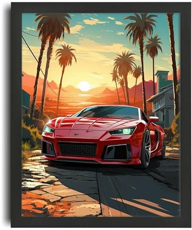 GTA Poster GTA Wall Art For Gaming Room GTA Print Red Sports Car Art Gamer Gift Poster A4 - Inspirador Motivacional Arte de la pared Vida diaria Cita alentadoras frases cortas famosas palabras inspir